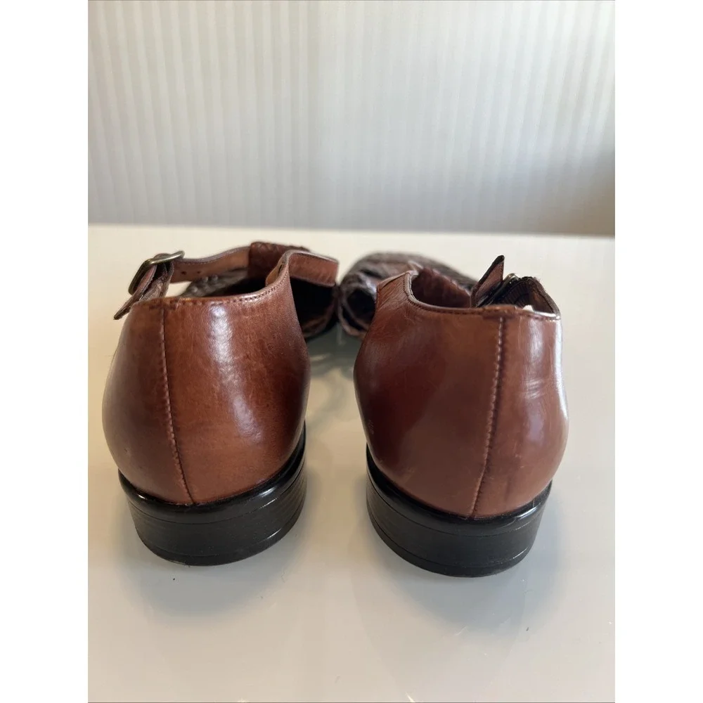 Trotters Woven Leather T-Strap Women' Shoes 8M Brown  Boho Preppy Ankle Strap